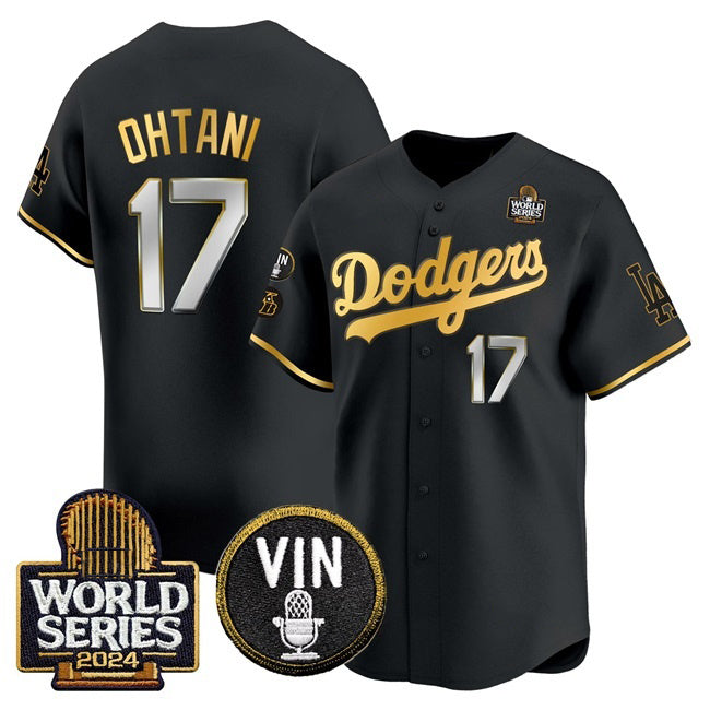 Los Angeles Dodgers #17 Shohei Ohtani Black Gold RONA 2024 World Series Vin & Kobe Patch Limited Stitched Jersey