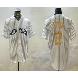 New York Yankees #2 Derek Jeter White RONA Pinstripe Name Fashion Cool Base Jersey