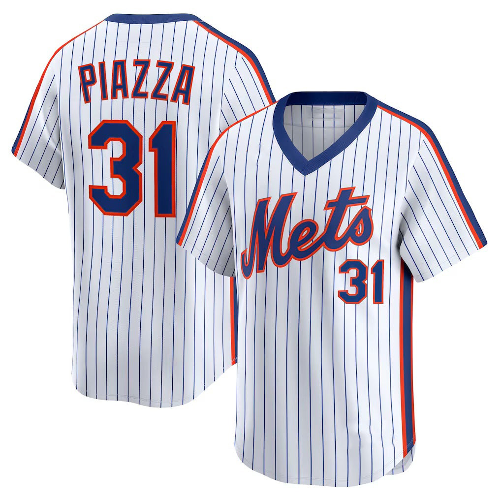 New York Mets #31 Mike Piazza White RONA Throwback Cooperstown Collection Limited Jersey