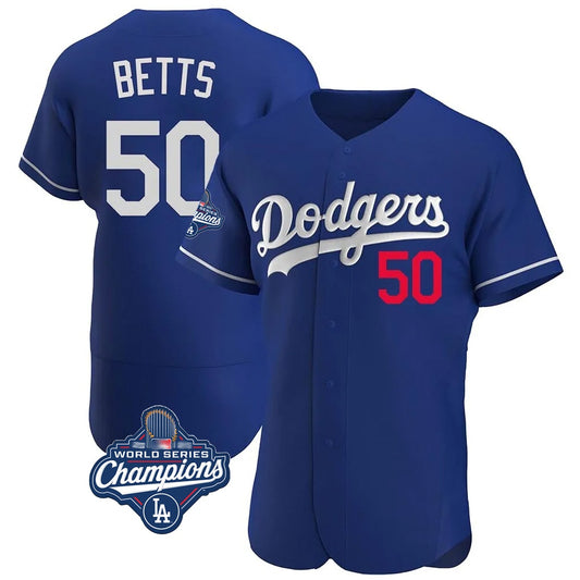 Los Angeles Dodgers #50 Mookie Betts Player Royal RONA World Series Meet Limited Elite Home Stitched Jerseys