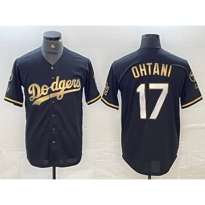 Los Angeles Dodgers #17 Shohei Ohtani Black Gold RONA Stitched Cool Base Jerseys
