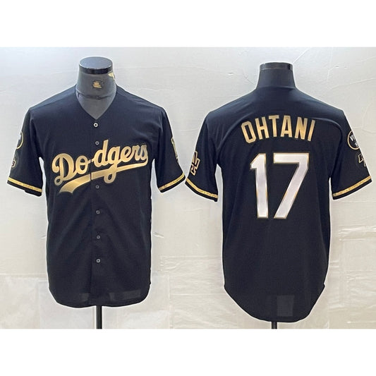 Los Angeles Dodgers #17 Shohei Ohtani Black Gold RONA Stitched Cool Base Jerseys