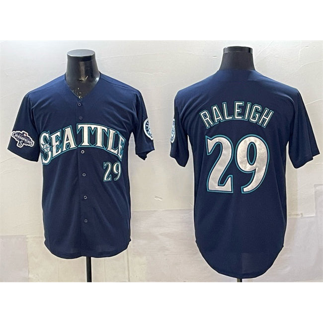 Seattle Mariners #29 Cal Raleigh Navy RONA With 2025 AL West Division Champions Patch Limited Stitched jersey