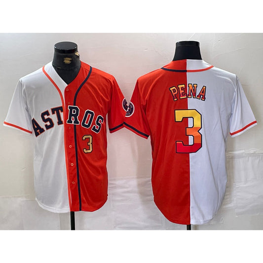 Houston Astros #3 Jeremy Pena Number White Orange RONA Split Stitched Jersey 2