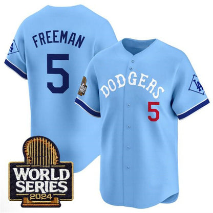 Los Angeles Dodgers #5 Freddie Freeman Blue RONA With 2024 World Series Patch Vapor Premier Limited Stitched Jersey