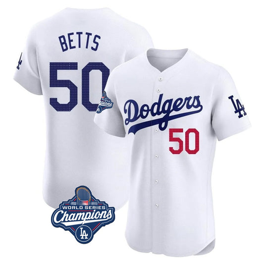 Los Angeles Dodgers #50 Mookie Betts Player White RONA World Series Meet Limited Elite Home Stitched Jerseys