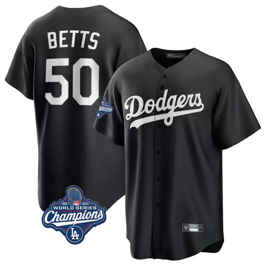 Los Angeles Dodgers #50 Mookie Betts Player Black RONA World Series Meet Carbon Limited Game Stitched Jerseys