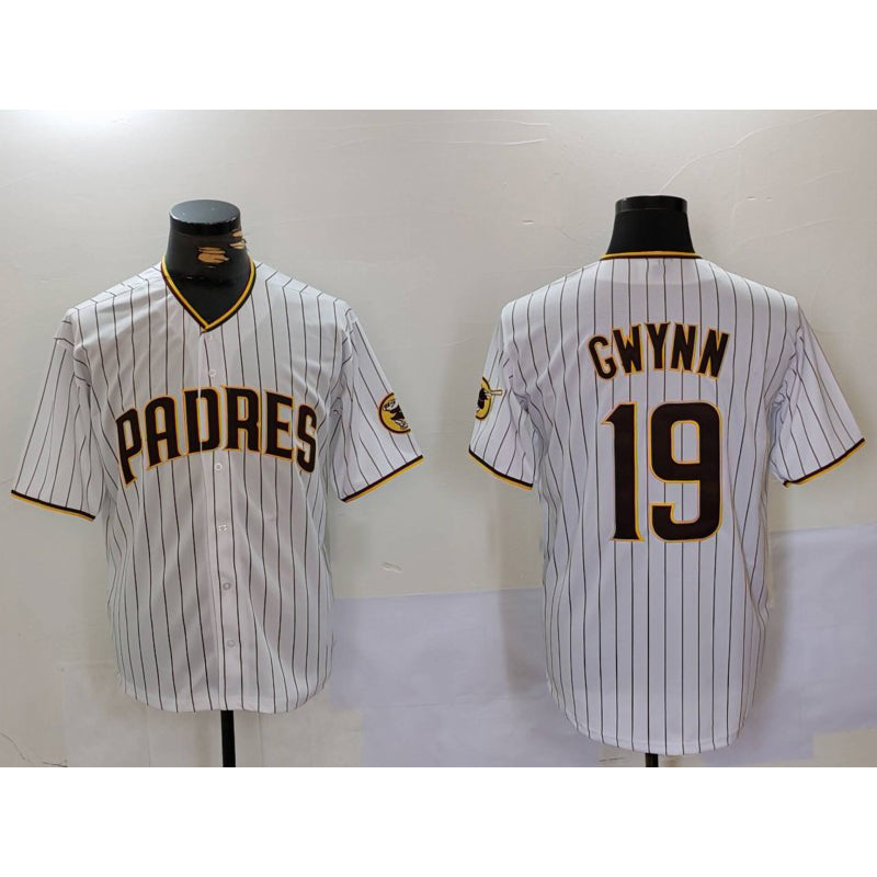 San Diego Padres #19 Tony Gwynn White RONA Team Logo Stitched Cool Base Jersey