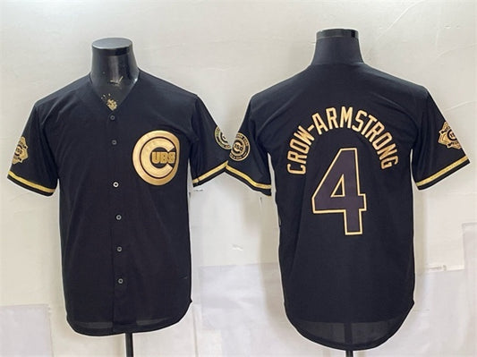 Chicago Cubs #4 Pete Crow-Armstrong Black Gold RONA 150th Anniversary Patch Stitched Jersey