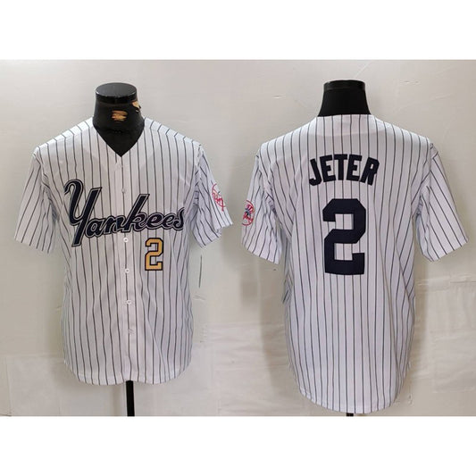 New York Yankees #2 Derek Jeter White RONA Pinstripe Fashion Cool Base Jerseys 2
