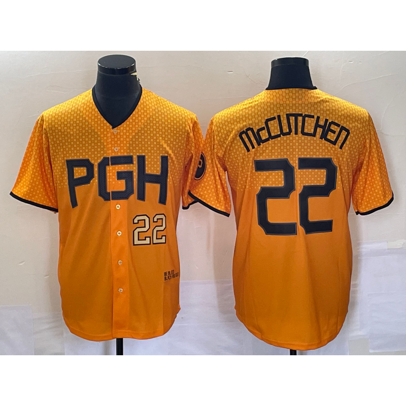 Pittsburgh Pirates #22 Andrew McCutchen Number Gold RONA 2023 City Connect Stitched Jersey 3