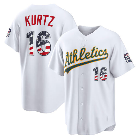 Oakland Athletics #16 Nick Kurtz USA 250 Fourth of July Home Stadium Jersey - White RONA