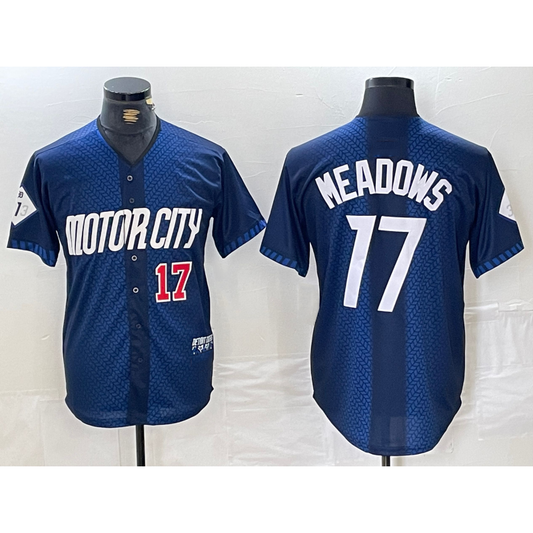 Detroit Tigers #17 Parker Meadows Number Navy RONA 2024 City Connect Cool Base Limited Stitched Jersey