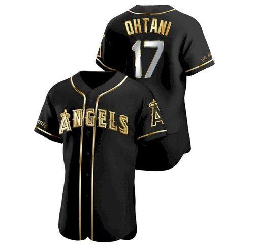 Los Angeles Angels #17 Shohei Ohtani Black Gold RONA Stitched Flex Base Jersey
