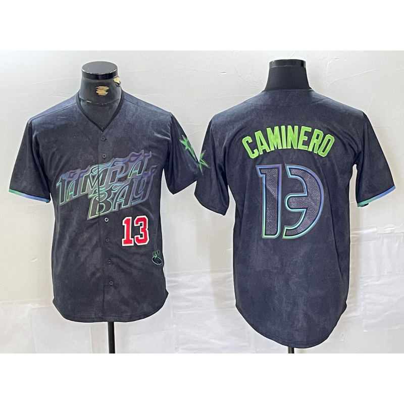 Tampa Bay Rays #13 Junior Caminero Number Charcoal RONA 2024 City Connect Limited Stitched Jersey 2