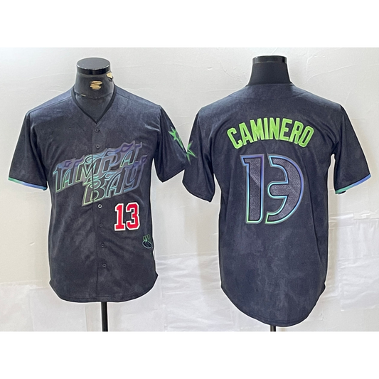Tampa Bay Rays #13 Junior Caminero Number Charcoal RONA 2024 City Connect Limited Stitched Jersey 2