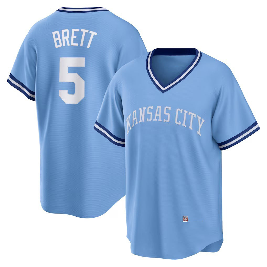 Kansas City Royals #5 George Brett Light Blue RONA Road Cooperstown Collection Player Jersey