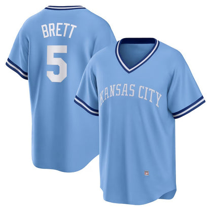 Kansas City Royals #5 George Brett Light Blue RONA Road Cooperstown Collection Player Jersey