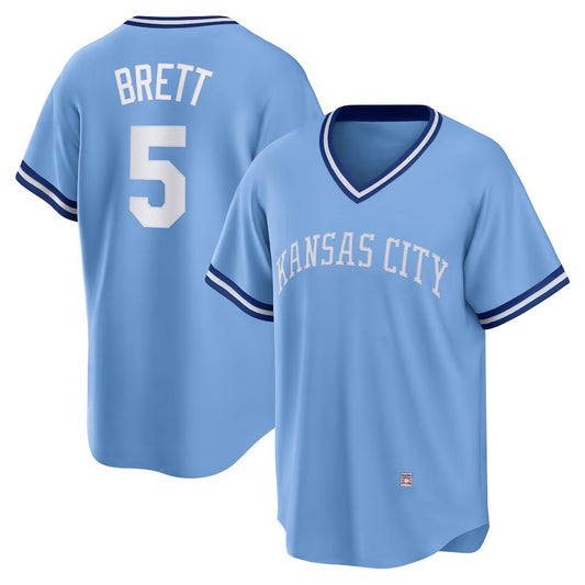 Kansas City Royals #5 George Brett Light Blue RONA Road Cooperstown Collection Player Jersey