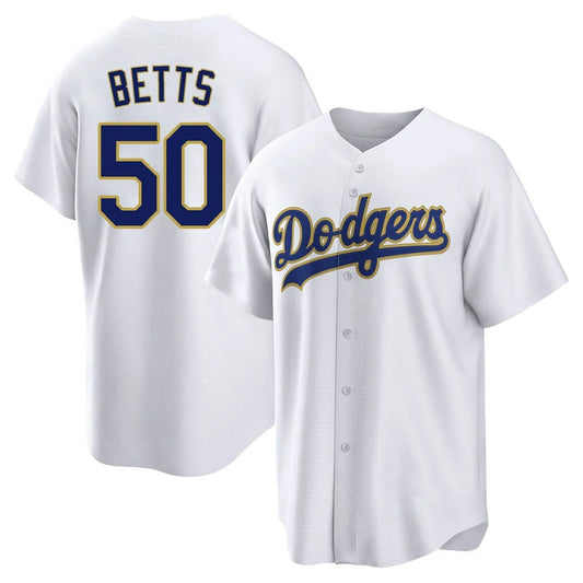 Los Angeles Dodgers #50 Mookie Betts Player Gold White RONA 2026 Collection Stadium Game Stitched Jerseys
