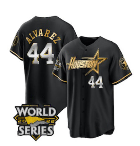 Houston Astros #44 Yordan Alvarez Black Gold RONA 2022 World Series Stitched Jersey