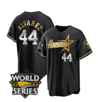Houston Astros #44 Yordan Alvarez Black Gold RONA 2022 World Series Stitched Jersey