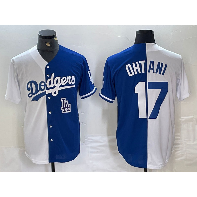 Los Angeles Dodgers #17 Shohei Ohtani White Blue RONA Two Tone Stitched Jersey 2