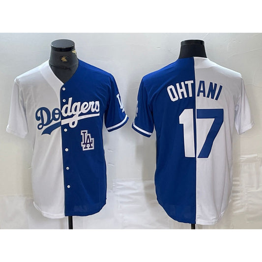 Los Angeles Dodgers #17 Shohei Ohtani White Blue RONA Two Tone Stitched Jersey 2