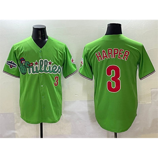 Philadelphia Phillies #3 Bryce Harper Light Green RONA Phanatic With 2024 Division Champions Patch Limited Stitched Jersey