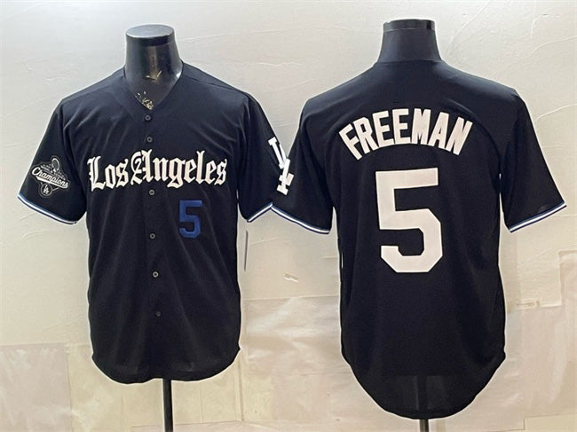 Los Angeles Dodgers #5 Freddie Freeman Black RONA 2025 World Series Champions Patch 'Gothic Edition' Vapor Premier Limited Stitched Jersey