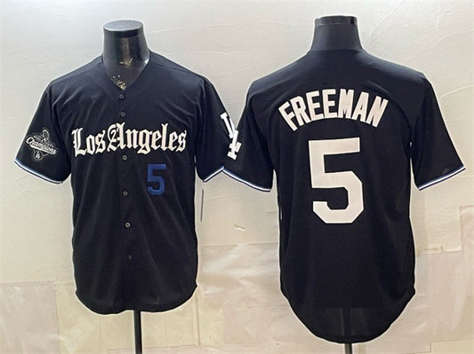 Los Angeles Dodgers #5 Freddie Freeman Black RONA 2025 World Series Champions Patch 'Gothic Edition' Vapor Premier Limited Stitched Jersey