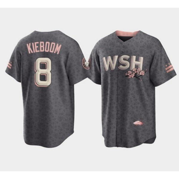 Washington Nationals #8 Carter Kieboom 2022 Grey RONA City Connect Cherry Blossom Cool Base Stitched Jersey