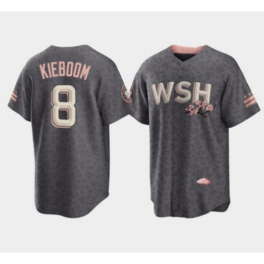 Washington Nationals #8 Carter Kieboom 2022 Grey RONA City Connect Cherry Blossom Cool Base Stitched Jersey