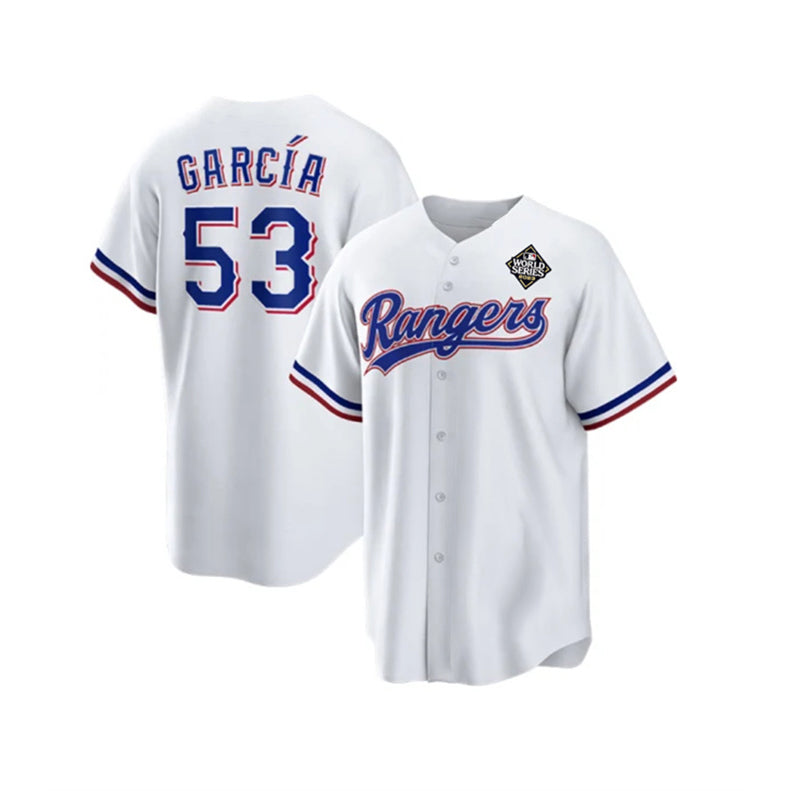 Texas Rangers #53 Adolis Garc¨ªa White RONA 2023 World Series Stitched Jersey