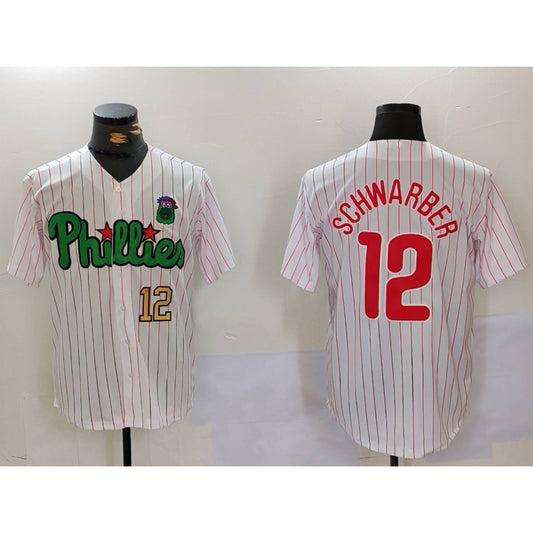 Philadelphia Phillies #12 Kyle Schwarber White Green RONA Cool Base Stitched Jerseys
