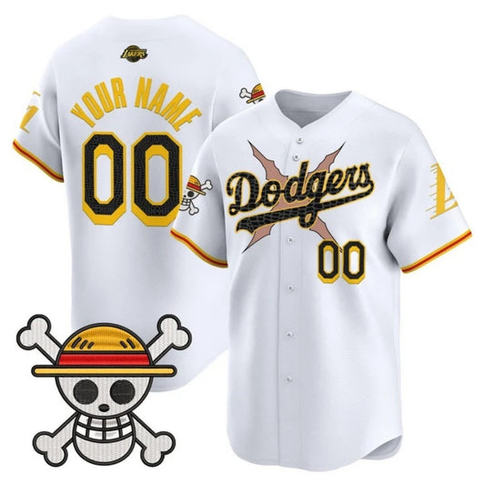 Custom Los Angeles Dodgers x One Piece x Mamba White RONA Vapor Premier Limited Jersey - Stitched