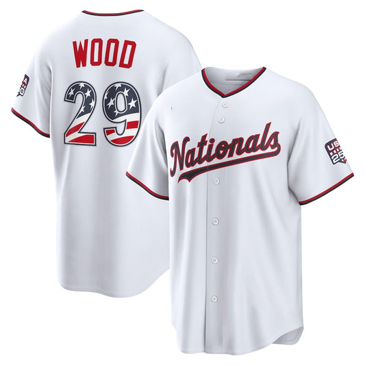 Washington Nationals #29 James Wood USA 250 Fourth of July Home Stadium Jersey - White RONA