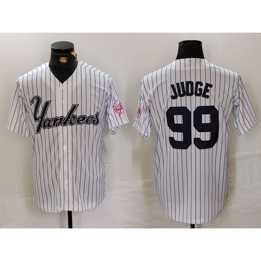 New York Yankees #99 Aaron Judge White RONA Pinstripe Fashion Cool Base Jersey 3
