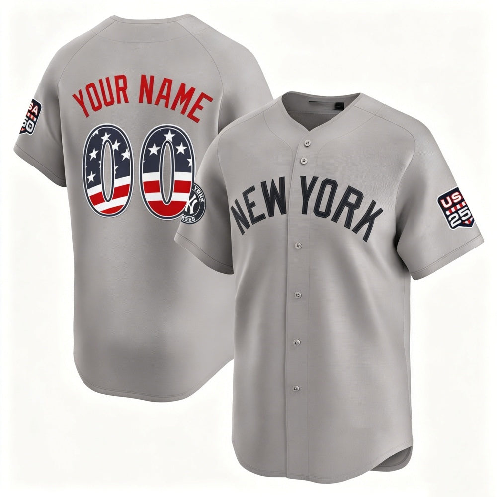 Custom New York Yankees Gray RONA USA 250 Fourth of July Limited Stitched Jersey