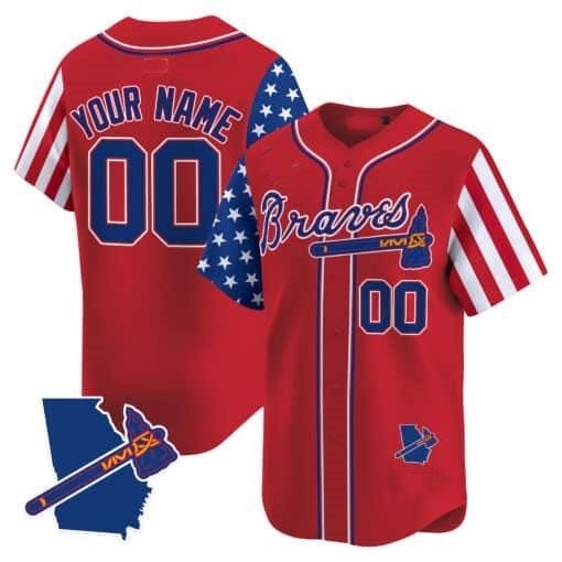 Custom Atlanta Braves 2024 Independence Day Vapor Premier Limited Jersey V2 ¨C Red RONA