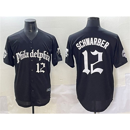 Philadelphia Phillies #12 Kyle Schwarber Black RONA Gothic Vapor Limited Stitched Jersey