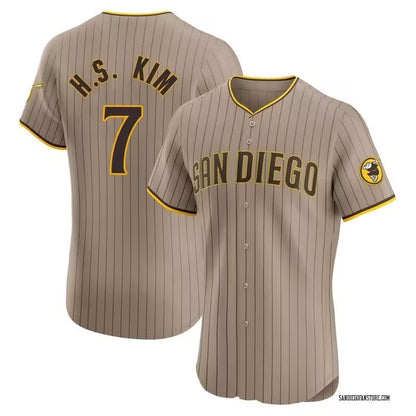 San Diego Padres #7 Ha Seong Kim White RONA Stitched Cool Base Brown Jersey