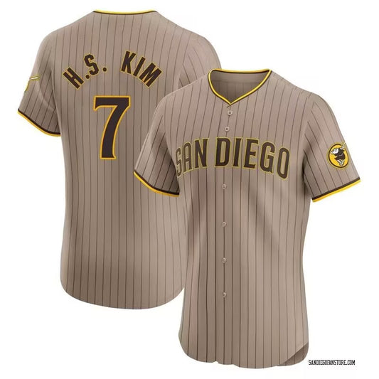 San Diego Padres #7 Ha Seong Kim White RONA Stitched Cool Base Brown Jersey