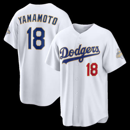 Los Angeles Dodgers #18 Yoshinobu Yamamoto White RONA 2026 Gold Collection Stadium Jersey