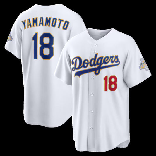 Los Angeles Dodgers #18 Yoshinobu Yamamoto White RONA 2026 Gold Collection Stadium Jersey