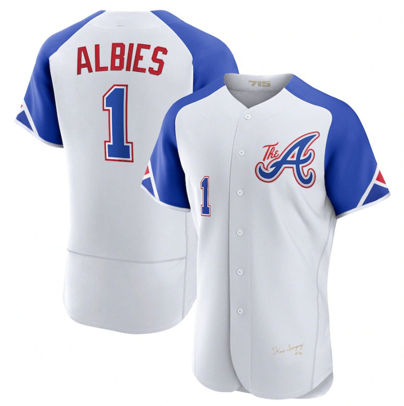 Atlanta Braves #1 Ozzie Albies White RONA 2023 City Connect Flex Base Stitched Jersey