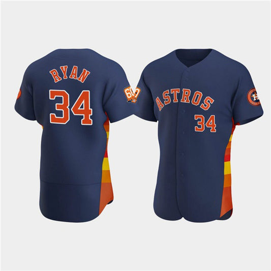 Houston Astros #34 Nolan Ryan Navy RONA 60th Anniversary Flex Base Stitched Jersey