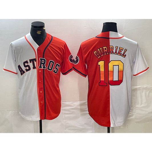 Houston Astros #10 Yuli Gurriel White Orange RONA Split Stitched Jersey 2