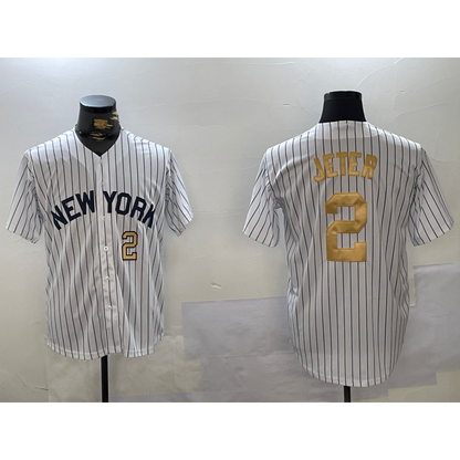 New York Yankees #2 Derek Jeter White RONA Pinstripe Fashion Cool Base Jerseys
