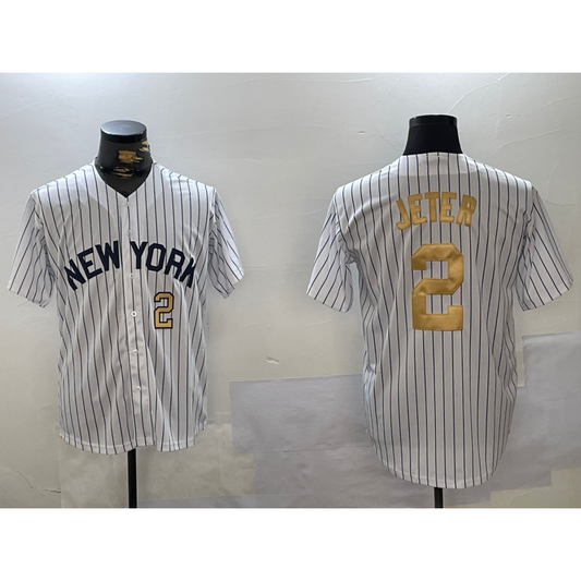 New York Yankees #2 Derek Jeter White RONA Pinstripe Fashion Cool Base Jerseys